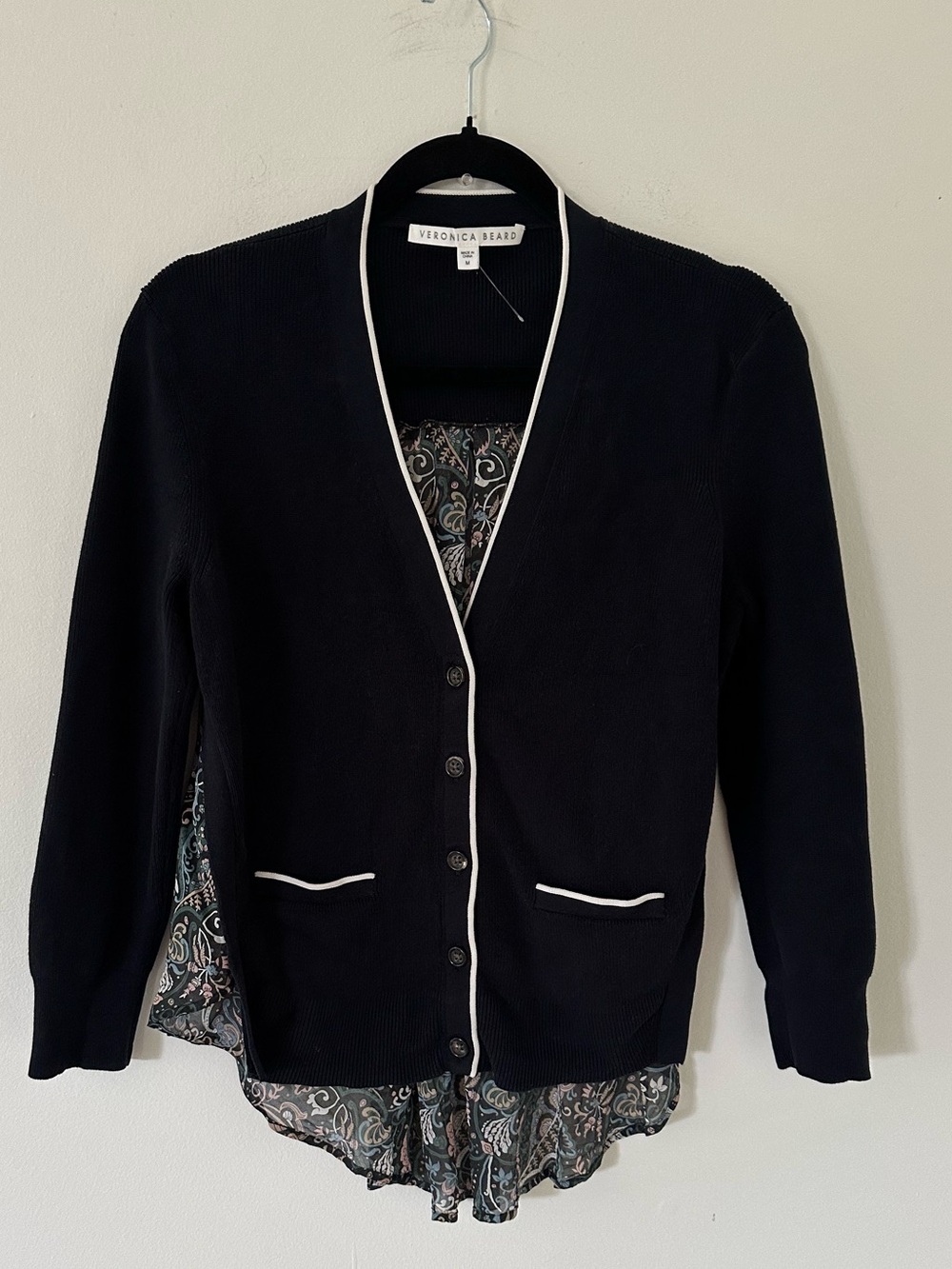 Veronica Beard navy Cardigan with White Piping size M